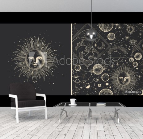 Image de Vector illustration set of moon phases Different stages of moonlight activity in vintage engraving style Zodiac Signs
